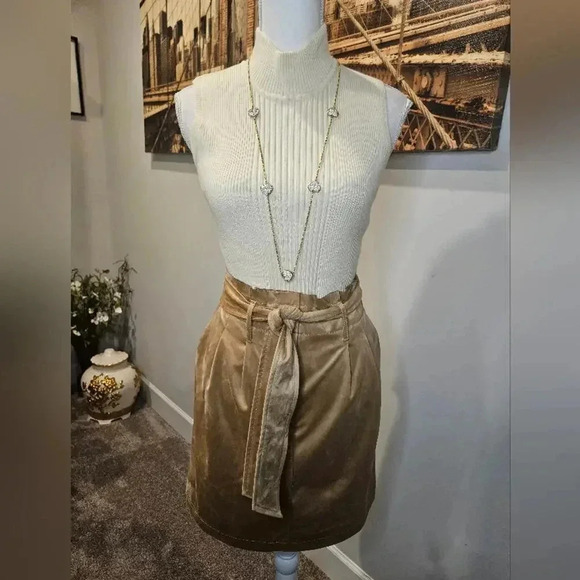 Nwt Loft stylish Tan Suede Mini Skirt with Belt - Picture 2 of 8